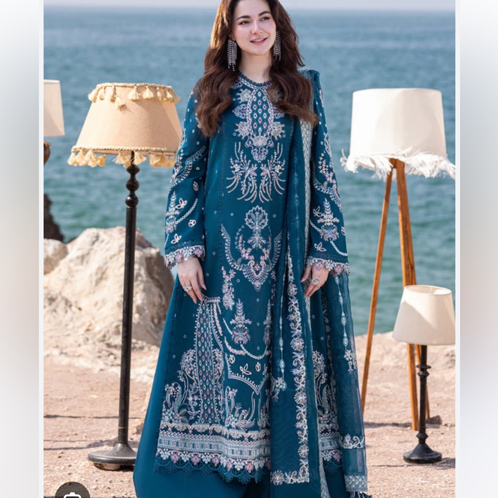 Qalamkar summer three piece  embrioded dresss